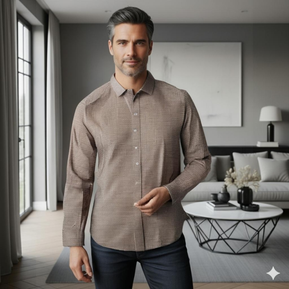 Bugatchi Classic Fit Men's Brown And Blue Checkered Shirt (SH-25)